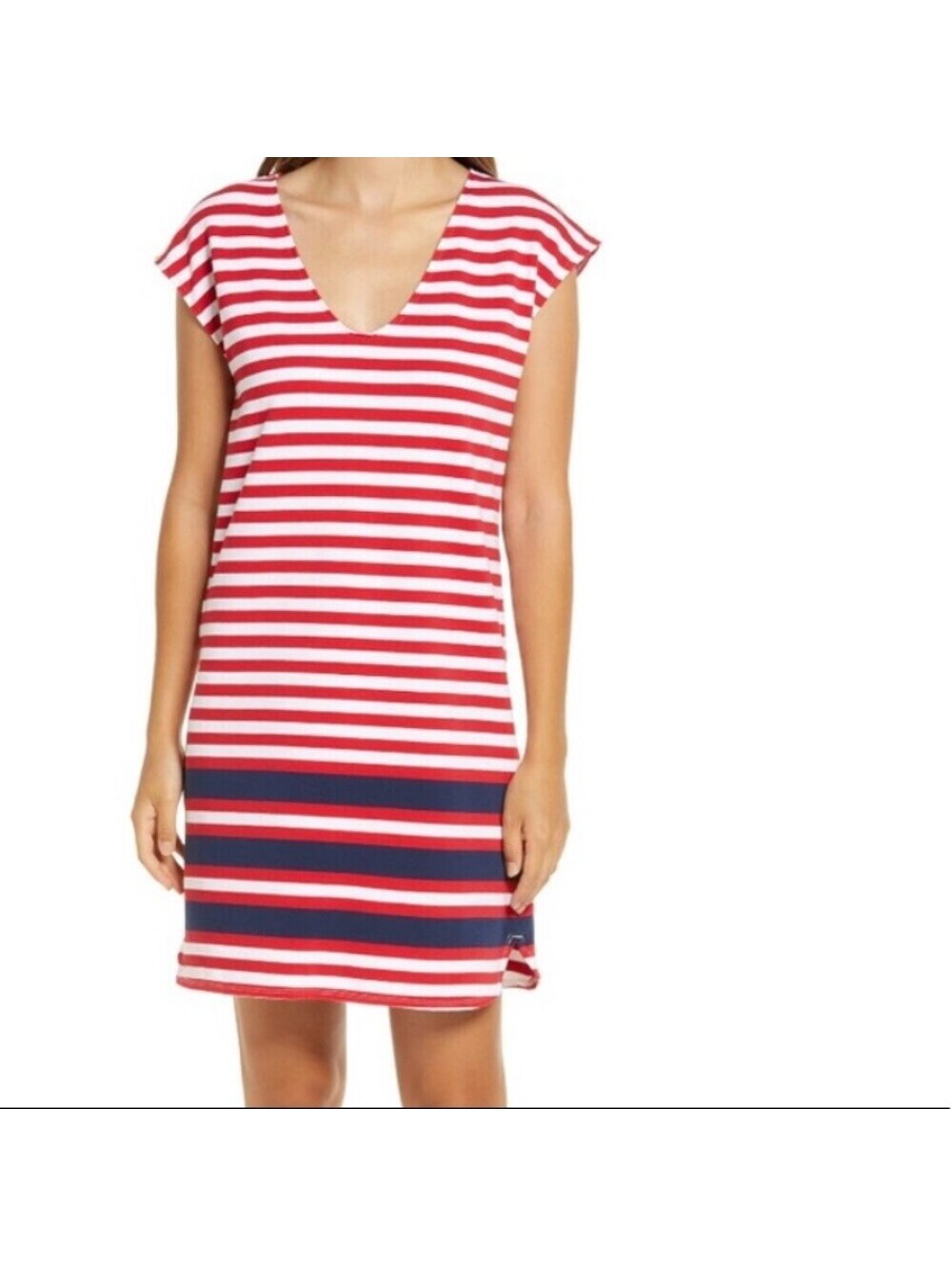Vineyard Vines EUC Women's Americana Stripe V-Neck Cotton Dress Lighthouse Red M